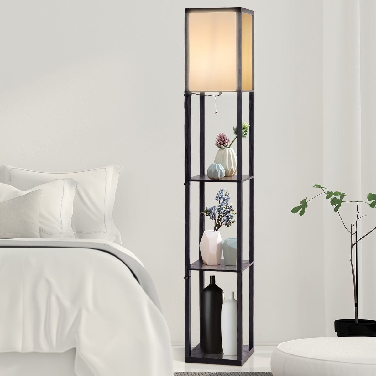 Coast Design Vloerlamp met legplanken | Houten Frame | zwart | 26 x 26 x 160 cm