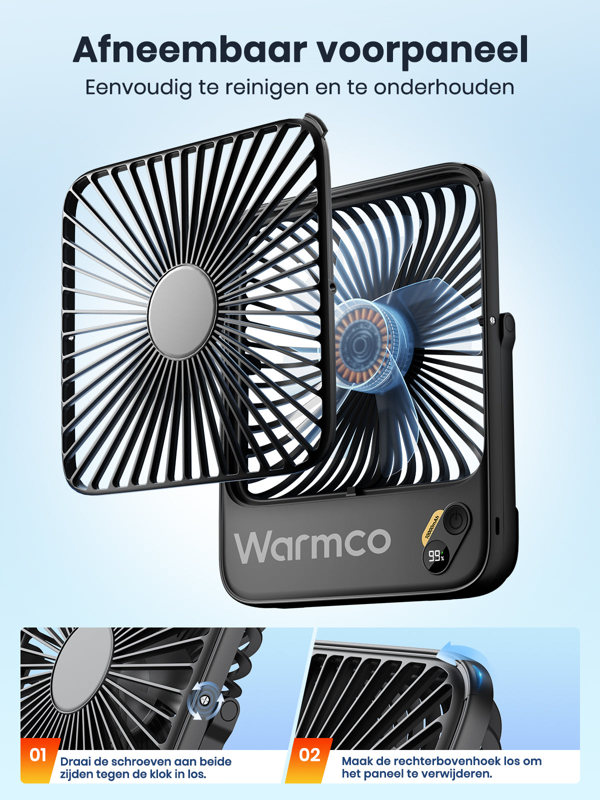 Warmco D3 draagbare ventilator - 7 inch - 10000 mAh