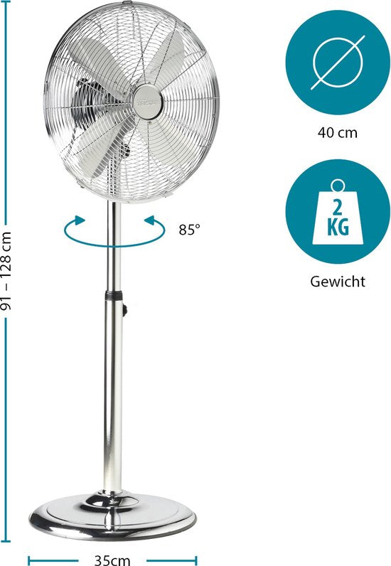 Statiefventilator 40 cm – Metalen Behuizing – 3 Snelheden – 85° Oscillatie – Tristar VE‑5951
