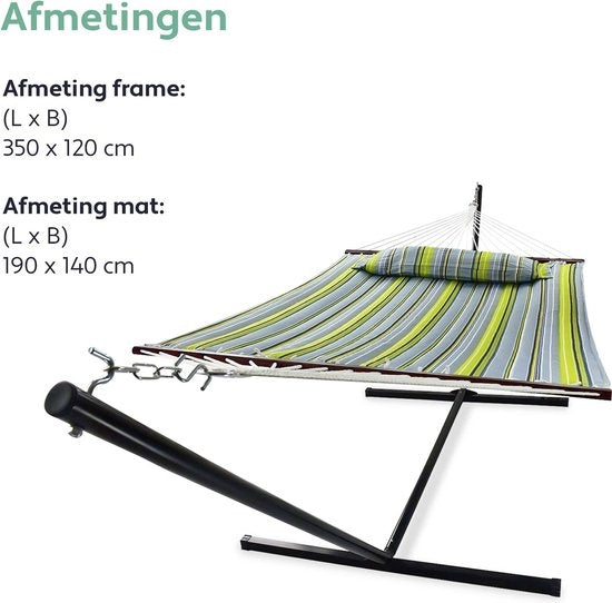 Vita5 Hangmat met Standaard en Spreidstok – 2 Persoons – Afneembaar kussen – Weerbestendig – Blauw/Groen