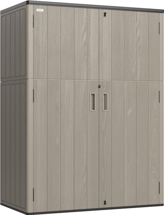 LifeGoods Tuinkast Verticaal - 1340L - Opbergkast - Waterdicht & UV-bestendig - Tuinbox - Taupe