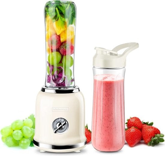 KitchenApp - Retro Blender - Inclusief twee flessen en meerdere accesoires - Beige