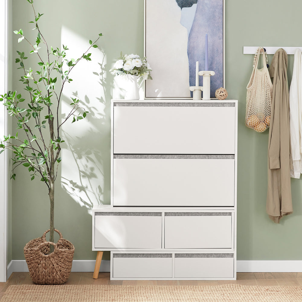 SoBuy Schoenen Opbergkast - Hout - Met 1 Verrijdbaar Schoenenbank - 124-92x24x126cm