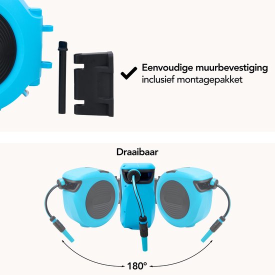 Brixy Wandslangbox - 15 Meter - Slanghouder - Tuinslang Met Haspel - 180° Draaibaar - Automatisch - Slanghaspel