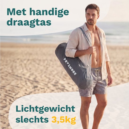 TRVLMORE Strandstoel - Inklapbaar en Opvouwbaar - 130KG Draagkracht - Lichtgewicht - Met Draagtas en Bekerhouder - Hoge Leuning - Grijs