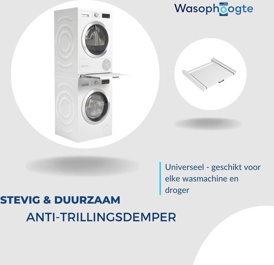 Wasophoogte® Tussenstuk wasmachine droger - Stapelkit wasmachine droger - Tussenkader - Geschikt voor elk type - Wit