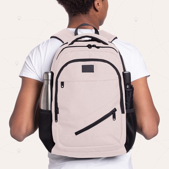 TRVLMORE Rugzak met Levenslange - Rugtas met 15,6 Inch Laptopvak - Schooltas - Spatwaterdicht - Heren en Dames - Jongens en Meisjes - 28L - Roze