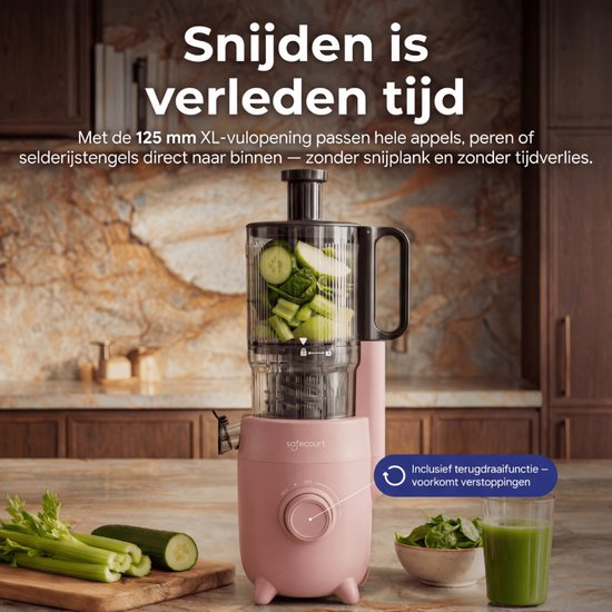 Safecourt Kitchen Slow Juicer - krachtige motor [Pre-cutter & Cold-press technologie] - eenvoudige reiniging - BPA-vrij - sapcentrifuge Roze