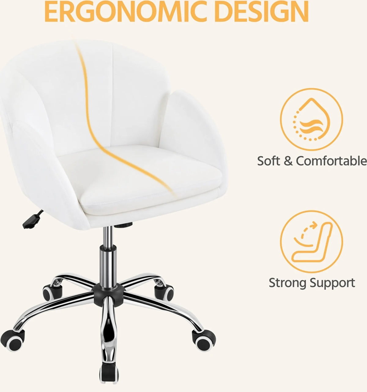 Yaheetech Stijlvolle Bureaustoel met Bloemdesign 72-81,5 cm – Sneeuwwit – Polyester en Metaal