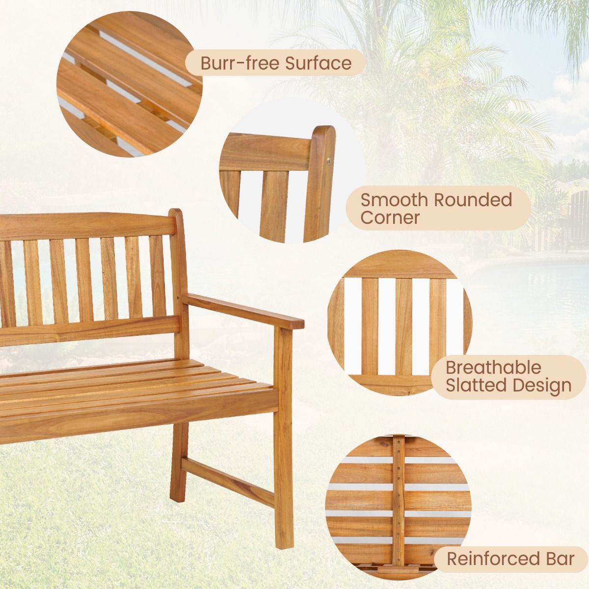 Coast Tuinbank - Massief acaciahout - 2-zits - Tot 360 kg draagkracht - Natuur - 110 x 56,5 x 86 cm