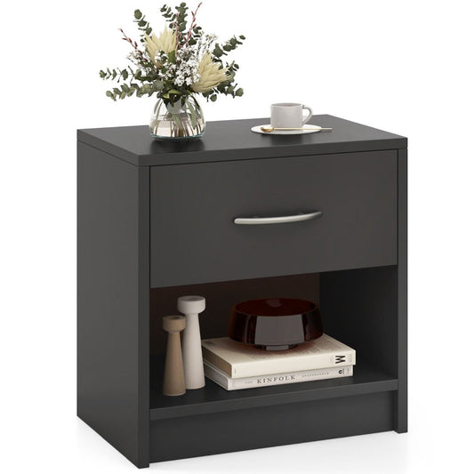 Coast Nachtkastje met lade - open opbergplank - compact ontwerp - 38,5 x 28 x 40,5 cm - bruin en zwart