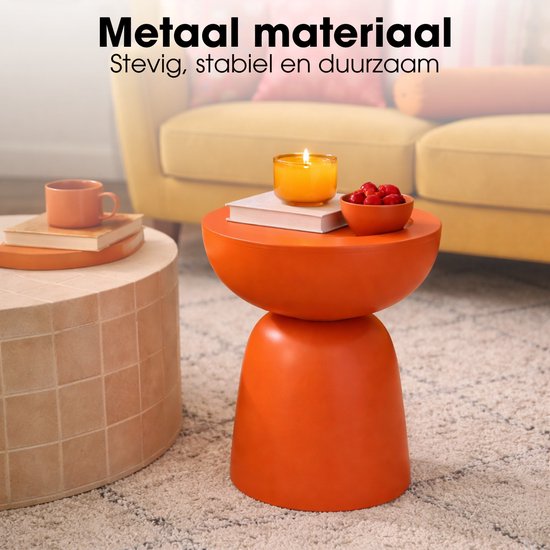 Mica Decorations Elliot Salontafel - Nachtkastje voor Slaapkamer of Woonkamer - Bijzettafel van IJzer voor Bloemen, Planten en Decoratie - H45 x Ø32 cm - Oranje