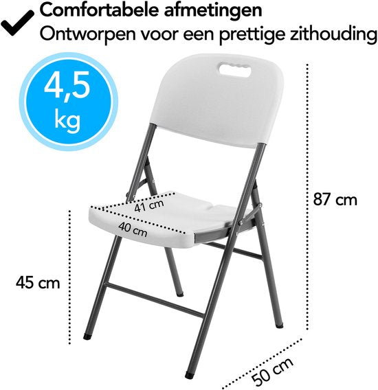 Brixy Klapstoelen – Set van 4 - Vouwstoelenset - Zware Kwaliteit - Weersbestending - Opvouwbare Stoelen - 47 x 54 x 87 CM – Wit
