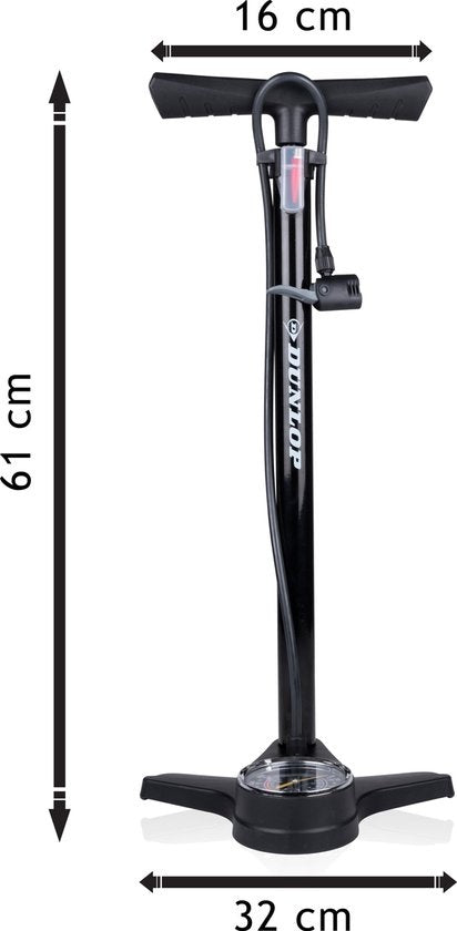 Dunlop Fietspomp met Drukmeter - Dubbel Ventiel - Hollands Ventiel/ Frans Ventiel/ Autoventiel