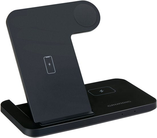 Grundig 3-in-1 Draadloze Oplader – Snellader Oplaadstation voor Smartphone, Smartwatch, Oortjes - Draadloze Oplader iPhone en Samsung - Wireless Charger – Opvouwbaar Design
