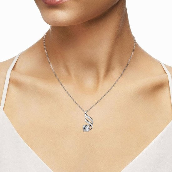Yolora Dames Ketting met Kalpa Camaka Kristal Hanger - Zilver kleurig - 18K Witgoud Verguld - Cadeauverpakking - Moederdag Cadeautje