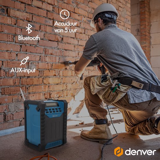 Denver Bouwradio DAB - Bluetooth - met Accu - AUX - FM - USB-C - Spatwaterdicht - WRD60