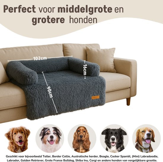 By Cee Cee Origineel Hondendeken Bank – Hondenkleed Bank - Hondenmand - Premium - Volledig Afritsbaar - Donkergrijs- 102x90 - Maat L