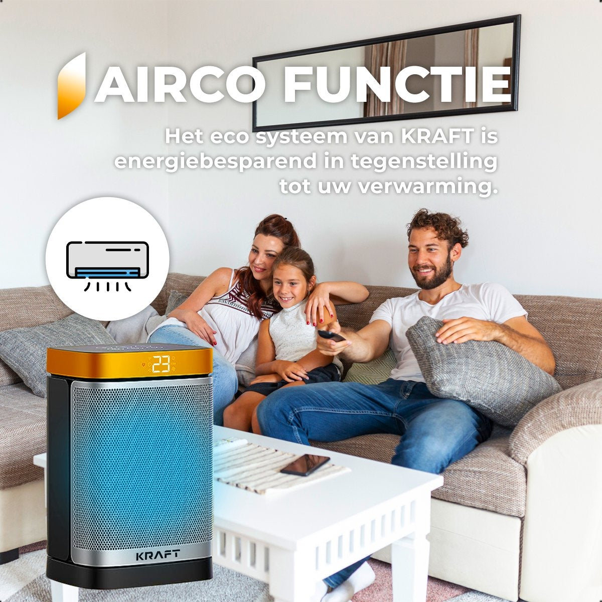 KRAFT Elektrische Kachel - Keramische Ventilatorkachel - Heater - Terrasverwarmer - Verwarming Electrisch - 1500W - 70° Draaifunctie