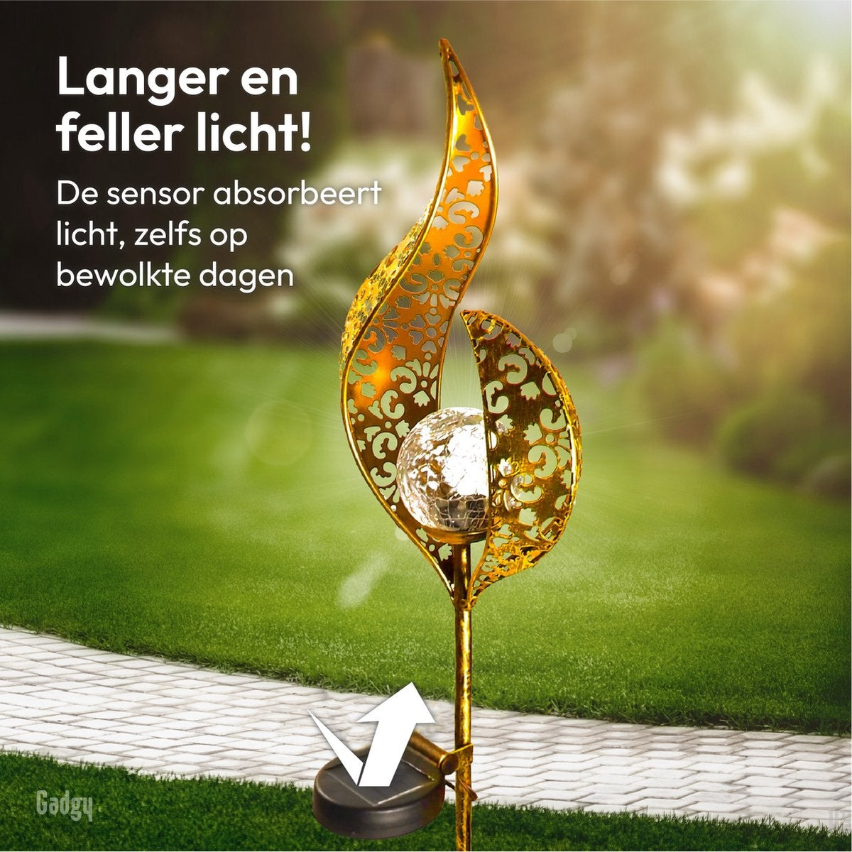 Gadgy Solar Flame Lamp met Grondspies – Solar Tuinverlichting set 2 st. - Tuinverlichting op Zonneenergie Buiten – Led Buitenverlichting met Sensor - Tuinlantaarn - Tuinfakkel - Tuinsteker - Brons kleurig Metaal