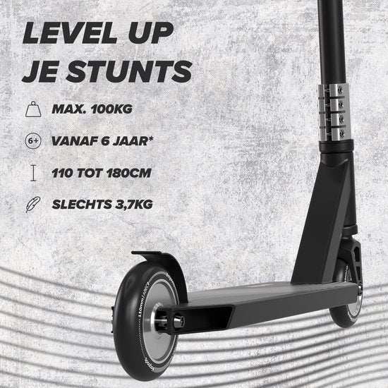 LifeGoods Stuntstep Pro X - T-Stang - HIC - Jongens/Meisjes - 110mm - 100KG - Zwart