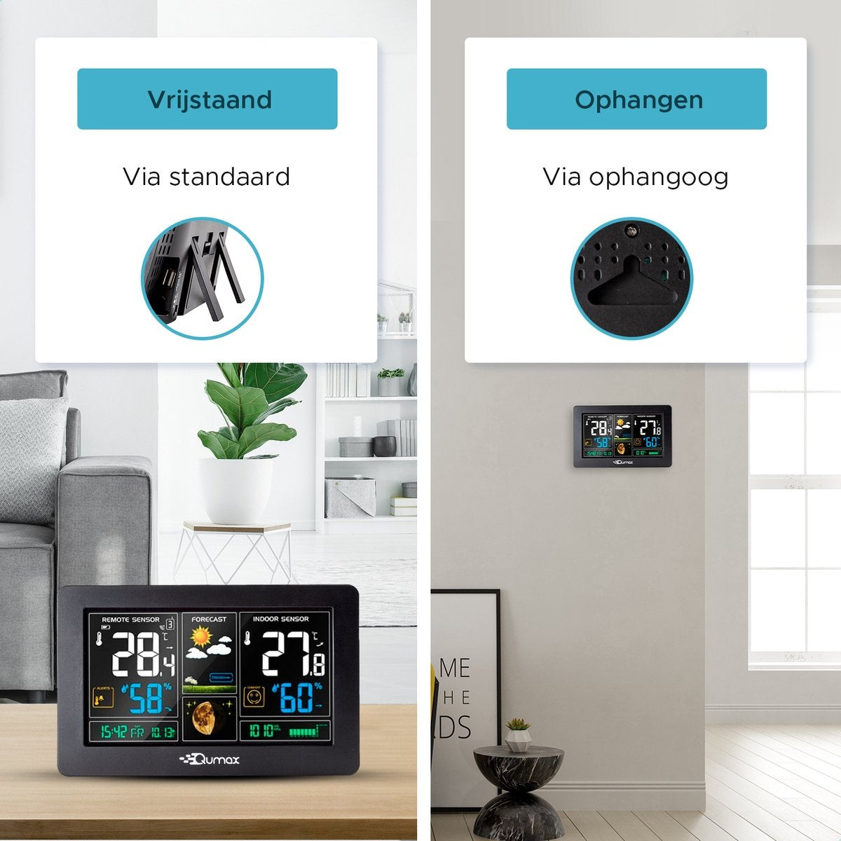 Qumax Draadloos Weerstation binnen en buiten - Hygrometer & Thermometer
