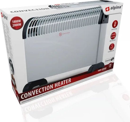 alpina Elektrische Convectorkachel – 3 Warmtestanden & Turbo – 2000 W – 53 x 20 x 38.5 cm – Wit