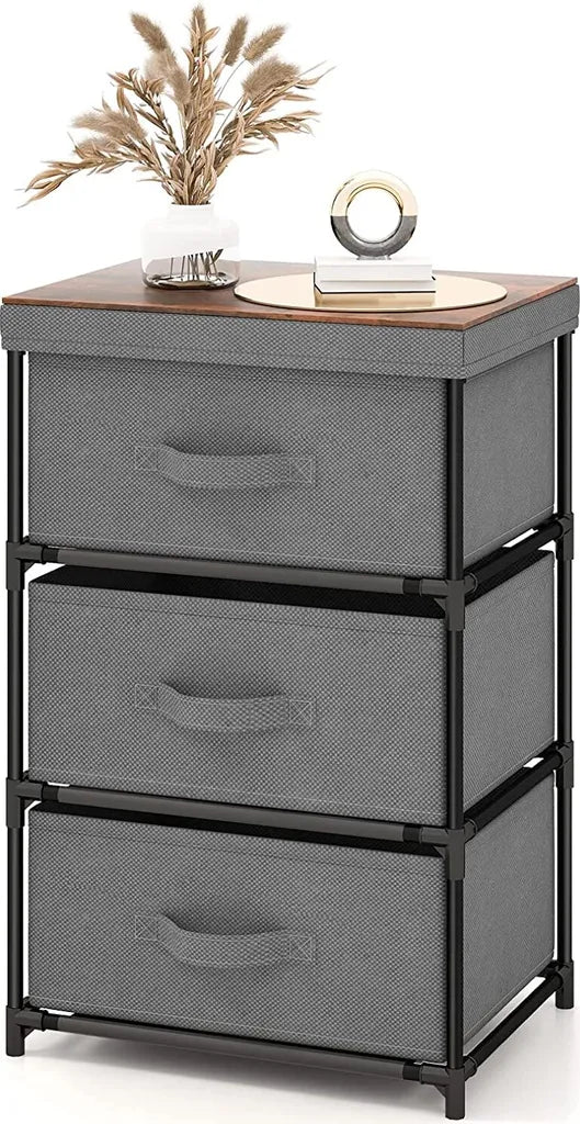 Nachtkastje met Stoffen Laden Bijzettafel met Metalen Frame Opbergkast Stoffen Commode voor Slaapkamer Woonkamer Hal (Grijs)