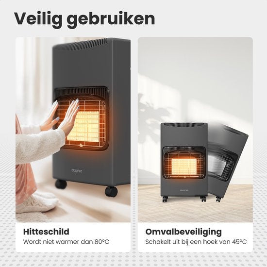 Auronic Mobiele Gaskachel - met Wieltjes - tot 60 m² - 4100W Heater - Inclusief Gasdrukregelaar en Gasslang - Grijs