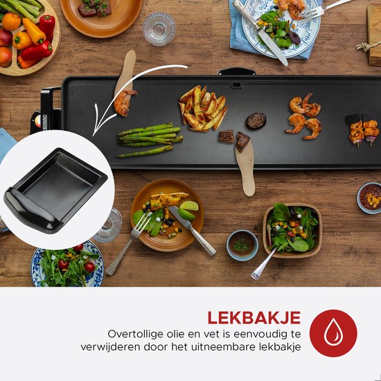 Bourgini Grillplaat XXL - Bakplaat - Grill apparaat - 90 x 24 cm - Teppanyaki - 8-10 personen - Anti-aanbaklaag - 2200W