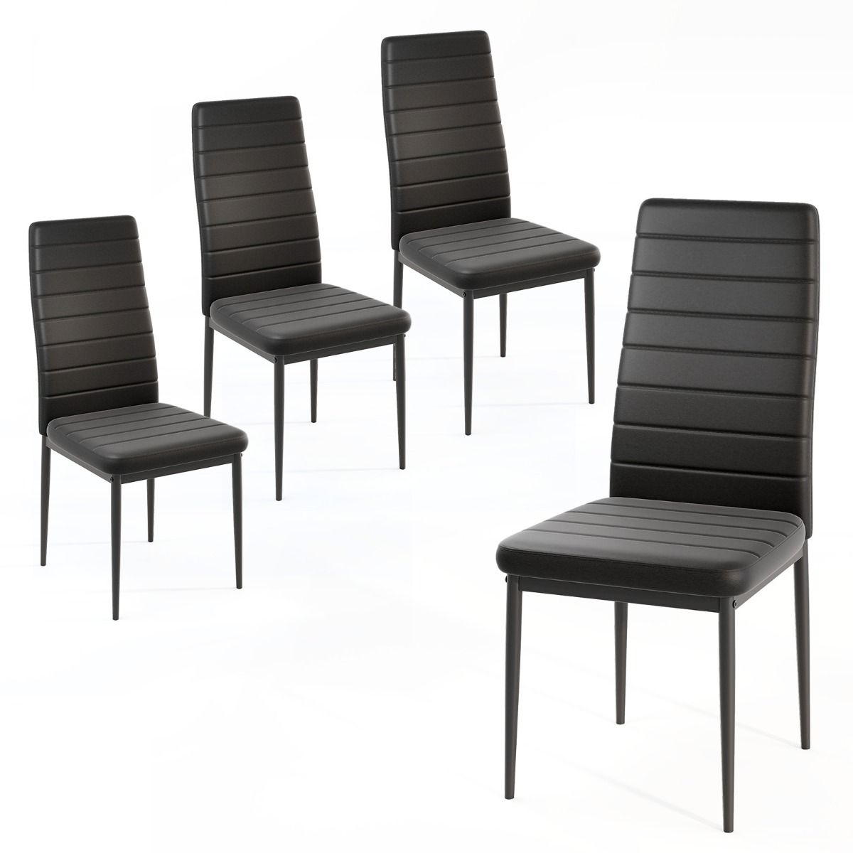 Coast Eetkamerstoelen Set van 4 - Kunstleer - Metalen poten - Zwart