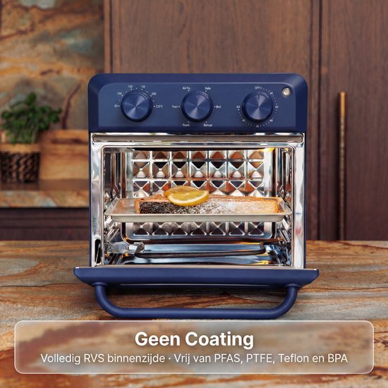 Safecourt 6-in-1 Airfyer oven - 100% PFAS-vrij - 6 programma’s - 80 tot 230 graden - Airfryer, bakken, roosteren, toasten, grillen & opwarmen - Blauw