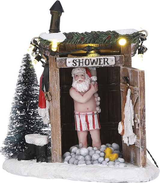 Luville Kerstdorp Miniatuur Naakte Kerstman - Kerstversiering voor je Kerstdorp - Kerst Decoratie voor Binnen - Guirlande met Lampjes en Warm Witte Verlichting - L10 x B8,5 x H11 cm