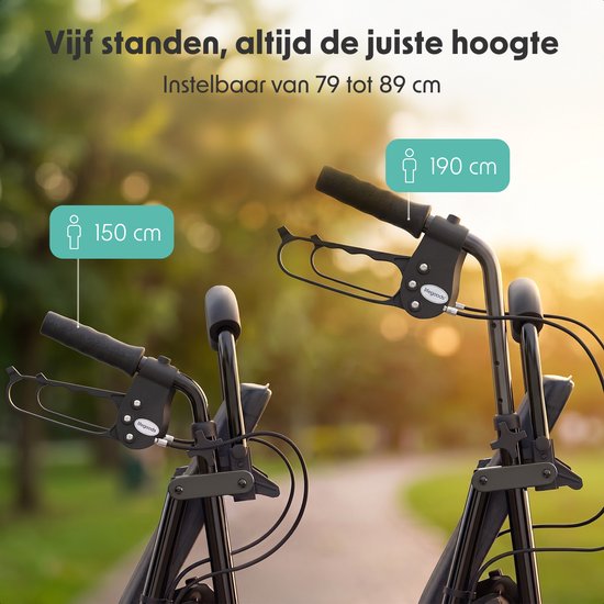 LifeGoods Basic Rollator Lichtgewicht en Opvouwbaar (8,7KG) - Met Zitje en Rugsteun – Voor Binnen en Buiten – Verstelbare Hoogte - Tot 136KG Draagkracht – Zwart