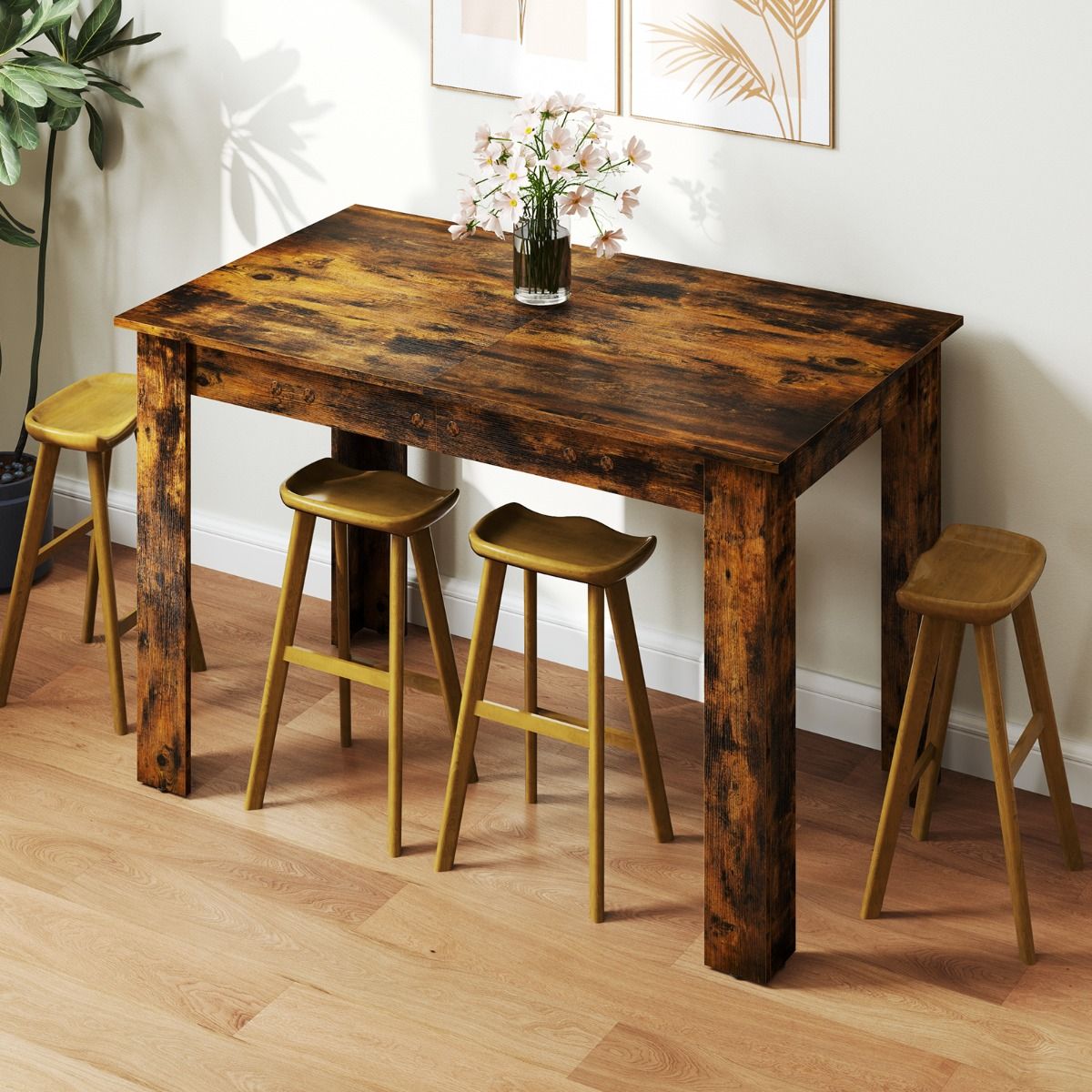 Coast Uitschuifbare Eettafel - Verstelbaar tafelblad - L-vormige poten - Koffiebruin 158 x 70 x 76 cm