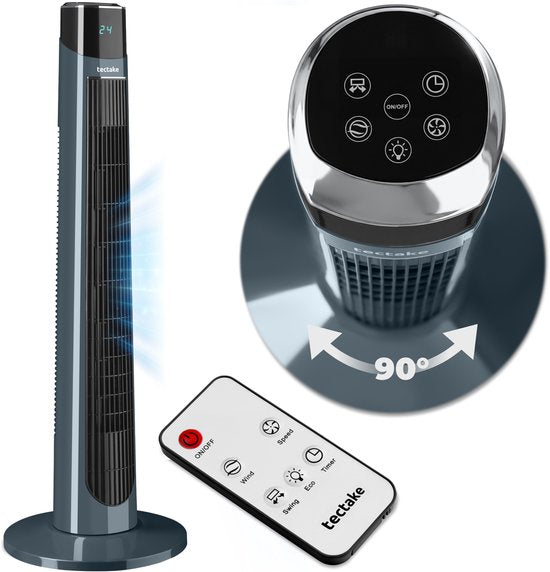 tectake® Torenventilator Arktis - Grote Staande Ventilator met Afstandsbediening - 3 Standen - Timer - 90° Zwenkfunctie - Oscilerend - Waaier - Kolomventilator - Antraciet