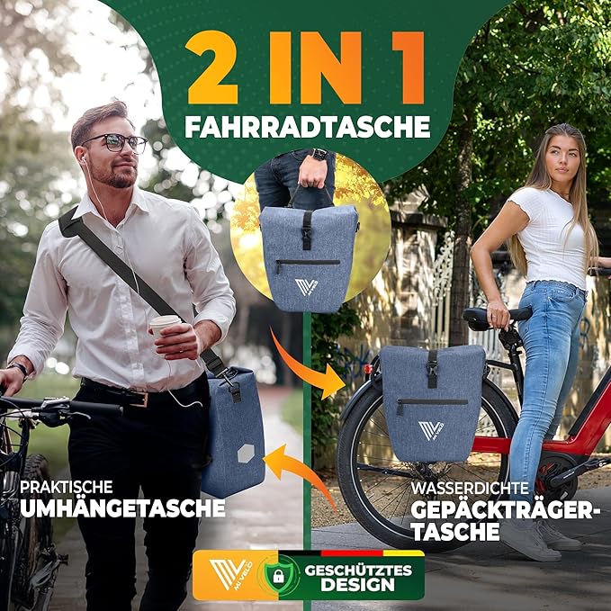 MIVELO Fietstas – Waterdicht & Incl. Laptopvak & Schouderband – 20 liter – Denimblauw