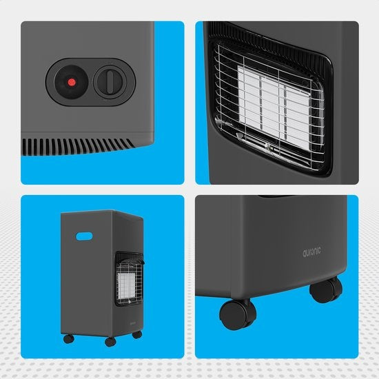 Auronic Mobiele Gaskachel - met Wieltjes - tot 60 m² - 4100W Heater - Inclusief Gasdrukregelaar en Gasslang - Grijs