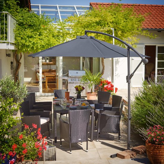 Kingsleeve Zweefparasol - Ø300cm UV bescherming 80+ - Antraciet