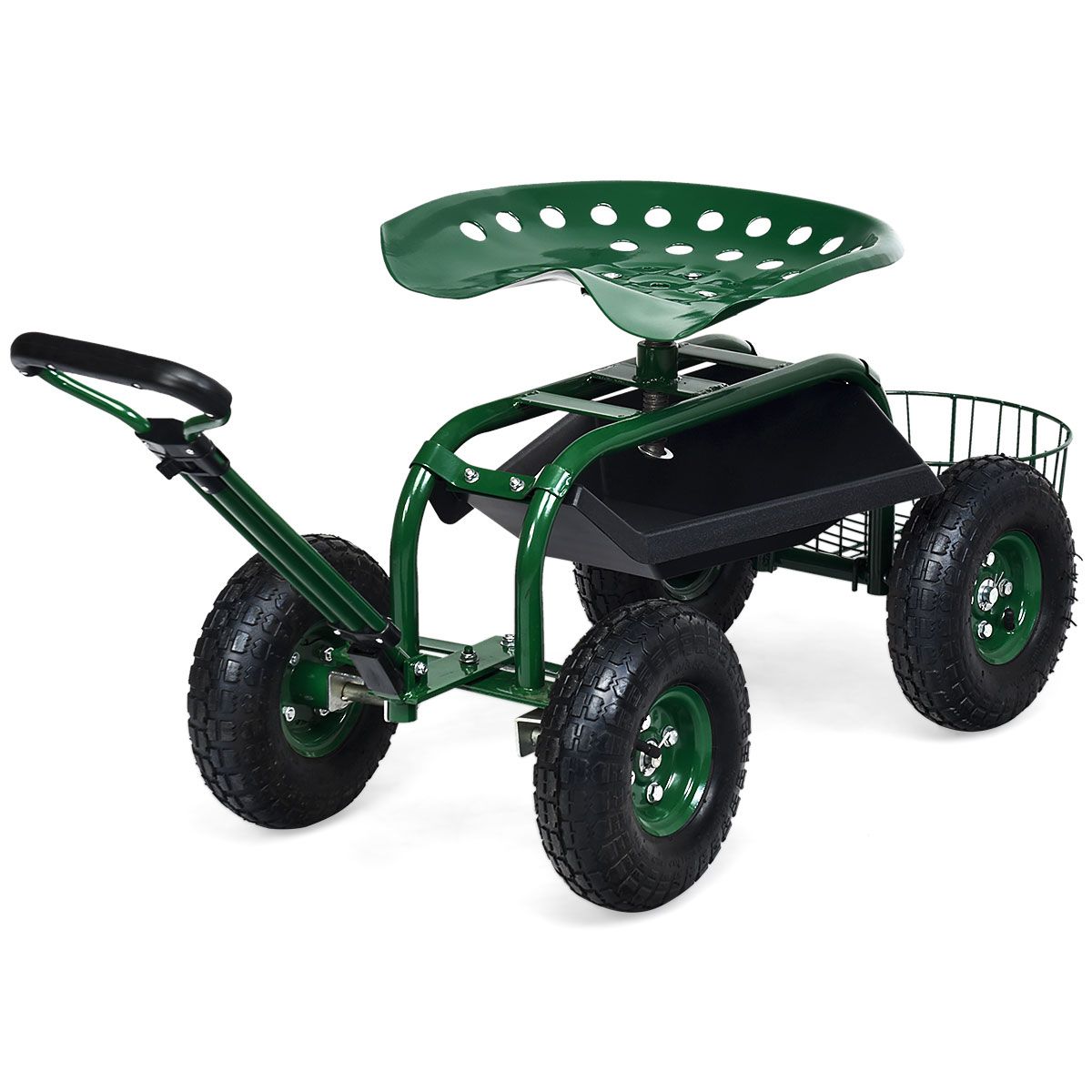 Coast Tuinwagen met verstelbaar handvat - ergonomische zitting - opbergmand en gereedschapsbakken - groen