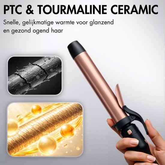 Sansbeauté® 3 in 1 Automatische Krultang met Klem - Keramische Haarkruller - 25mm tot 38mm - Beach Waves - Wavy Hair - Krultangen 33 38 mm 25 mm - Blowout Brush - Haarstyler - Hair Curler - Dunne en Dikke Crimper - Krultang Kort Haar