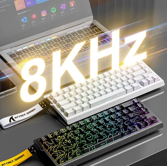 ATTACK SHARK X68HE - Magnetische Schakelaar Bedraad Gaming Toetsenbord - 66 toetsen - RGB - Zijde Gedrukte PBT-toetsen - Decoratieve Koord - 8Khz - 0.01mmRT - 0.125ms - Witte Contourlijn