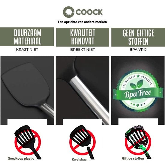 COOCK Keukengerei Set met Houder XL - Kookgerei Set 17 delig - Siliconen - BPA-Vrij & Plastic Vrij - Ophangbaar - Incl. Opener
