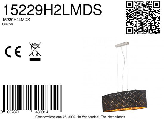 Globo - hanglamp - Gunther - zwart - metaal - grote eettafellamp - LED_E27 - 15229H2LMDS