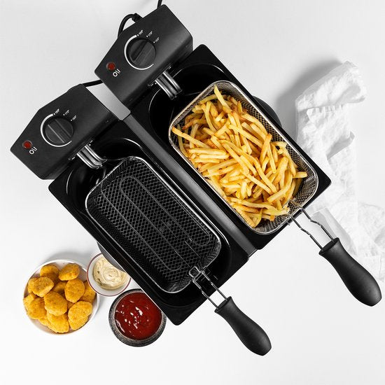 Tristar Frituurpan 6 liter - FR-6937 - Dubbele Friteuse 2x 1800W - Pannen apart te bedienen, koud zone - RVS