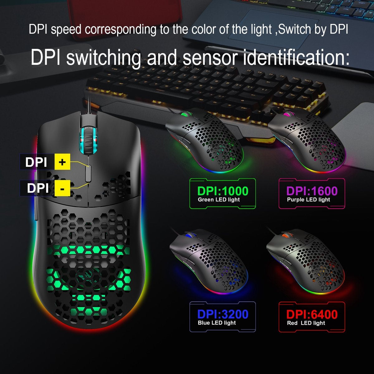 HXSJ J900 Optisch Gaming Muis - Ultra licht - RGB Verlichting - 6400 DPI - Zwart
