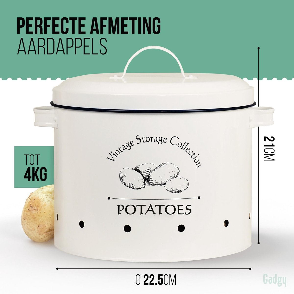 Gadgy Voorraadpotten Set van 3 stuks - Aardappelpot - Uienpot - Knoflookpot – INCL Deksel – Bewaardoos