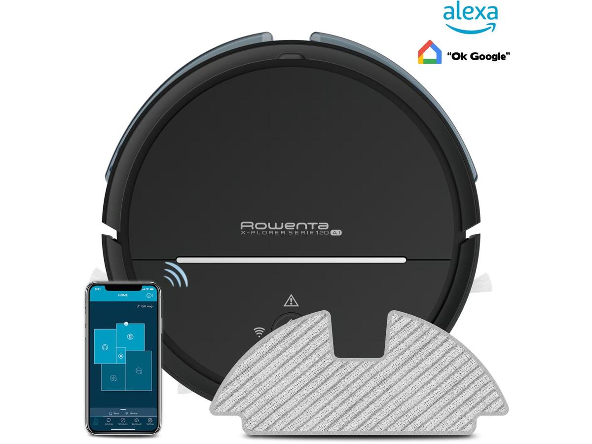 Rowenta X-Plorer AI Robotstofzuiger - Lasernavigatie en Dweilfunctie - 340 x 97 mm - Zwart