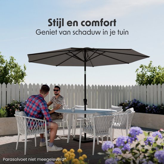 LifeGoods Parasol - Tuin - Ø300 cm - 30° Kantelbaar - Waterdicht - UPF50+ - Donkergrijs