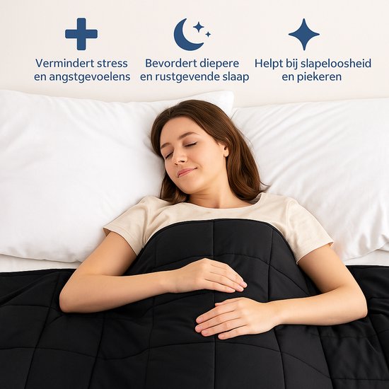 Vonia Verzwaringsdeken 7 kg - Verzwaarde Deken - Weighted Blanket - 150 x 200 cm – Zwart